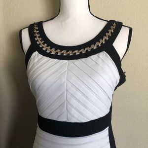 NWOT JAX Pleated Sheath with gold chain neckline